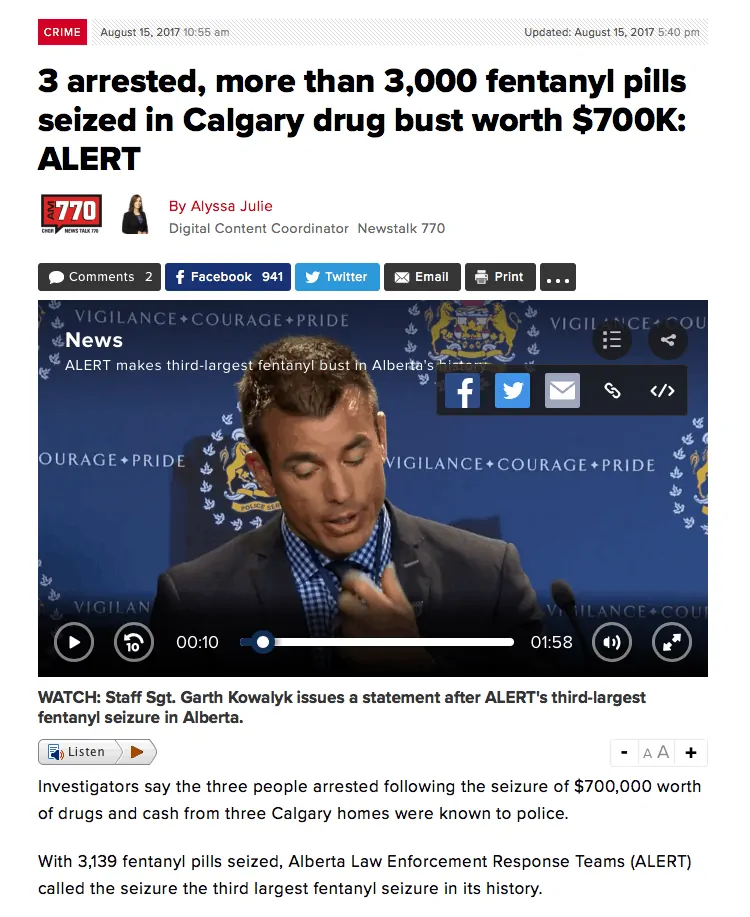 3,000 fentanyl pills seized in Calgary drug bust worth $700K article image.